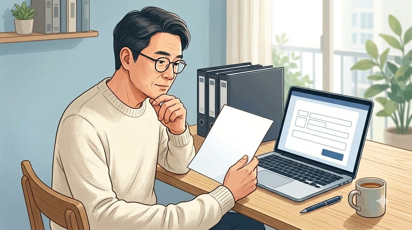 환급 신청 안내를 살펴보는 성인 — 설명용 일러스트