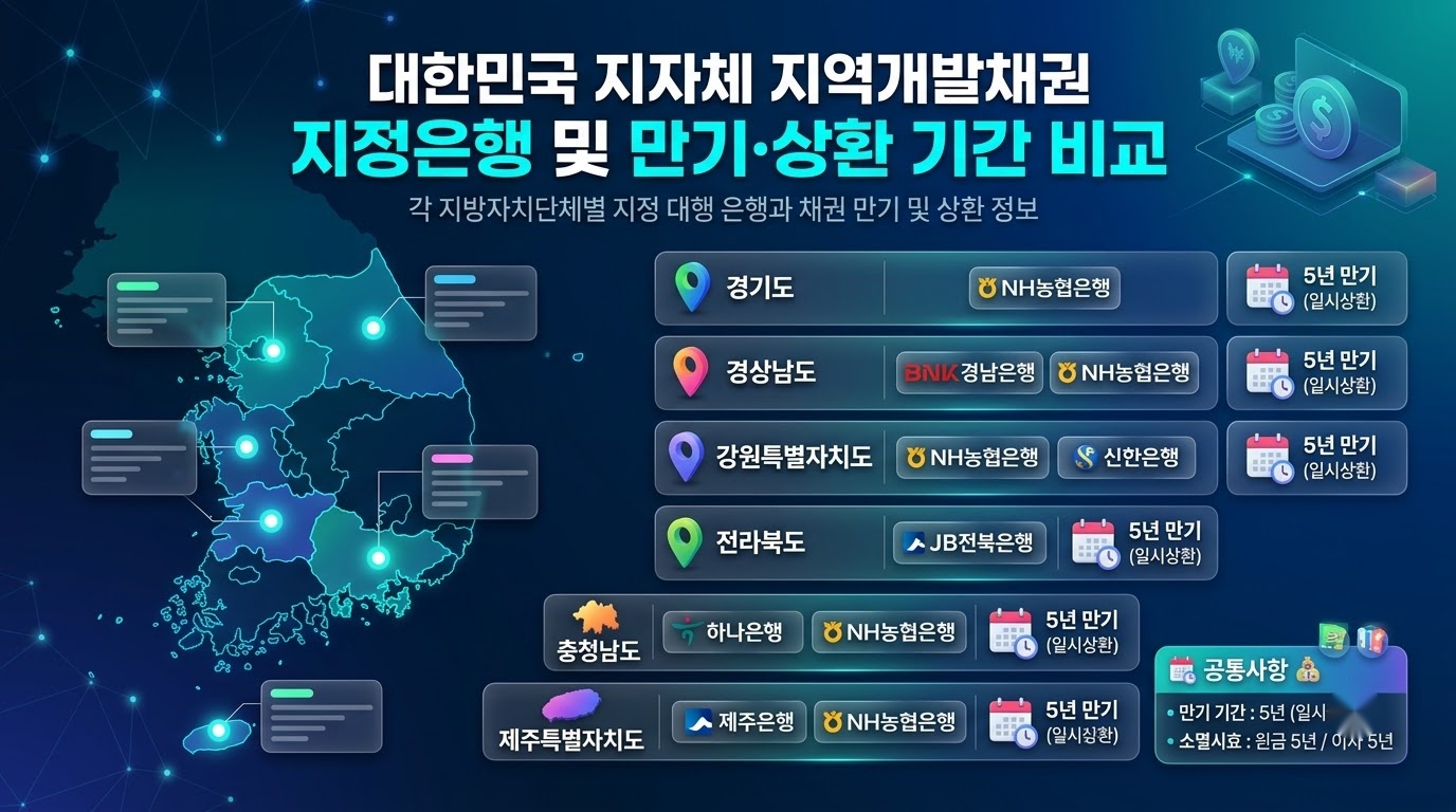 전국 17개 지자체별 자동차 채권 환급 전담 은행 및 만기 비교 인포그래픽